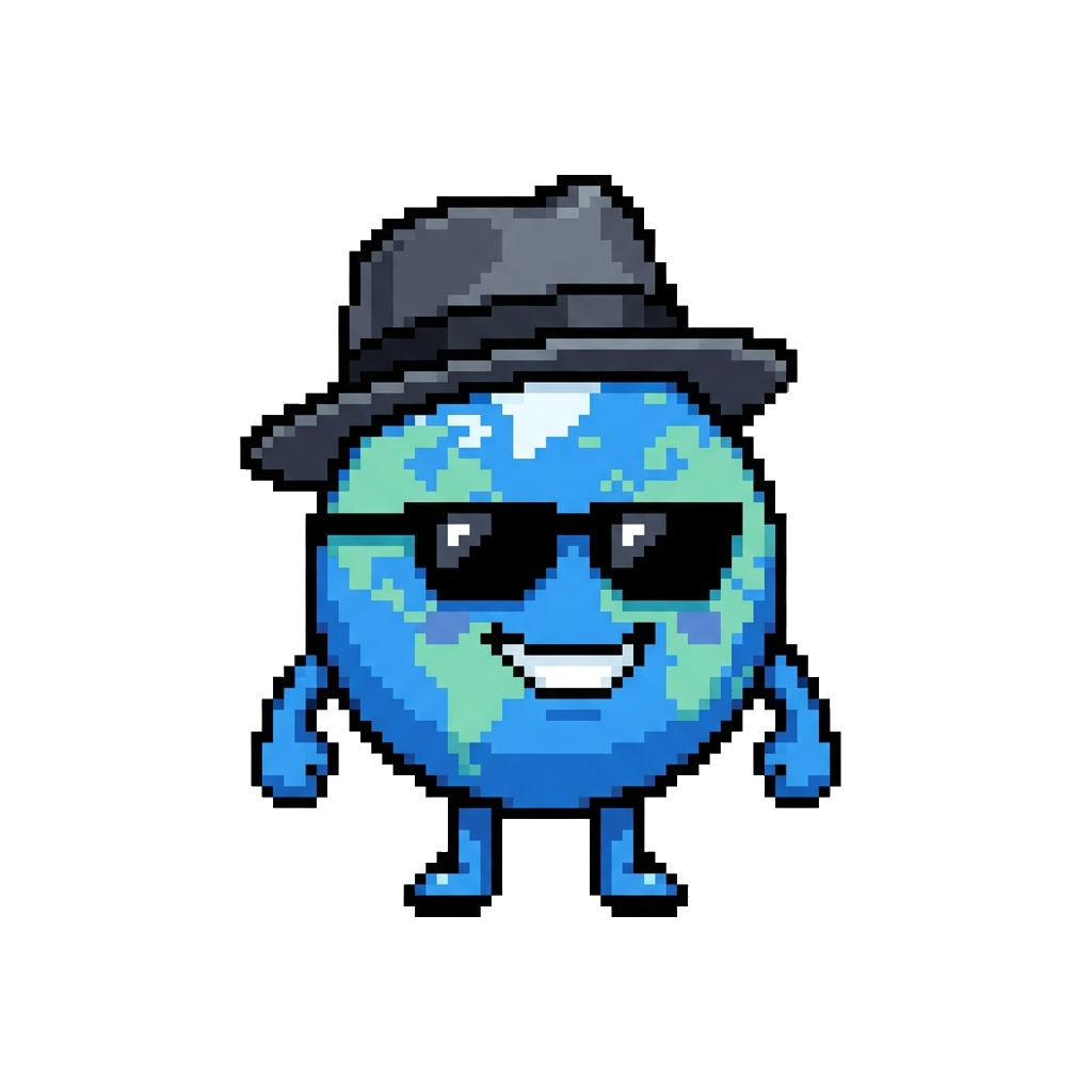 Languy — the globe with sunglasses and a fedora
